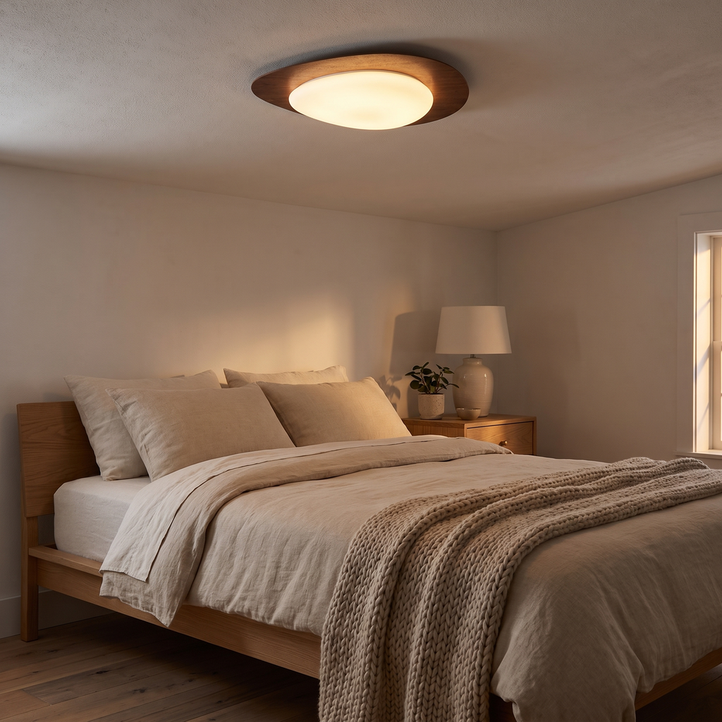 Flush mount ceiling light - Walnut Pebble Flush Mount Ceiling Light in a modern bedroom