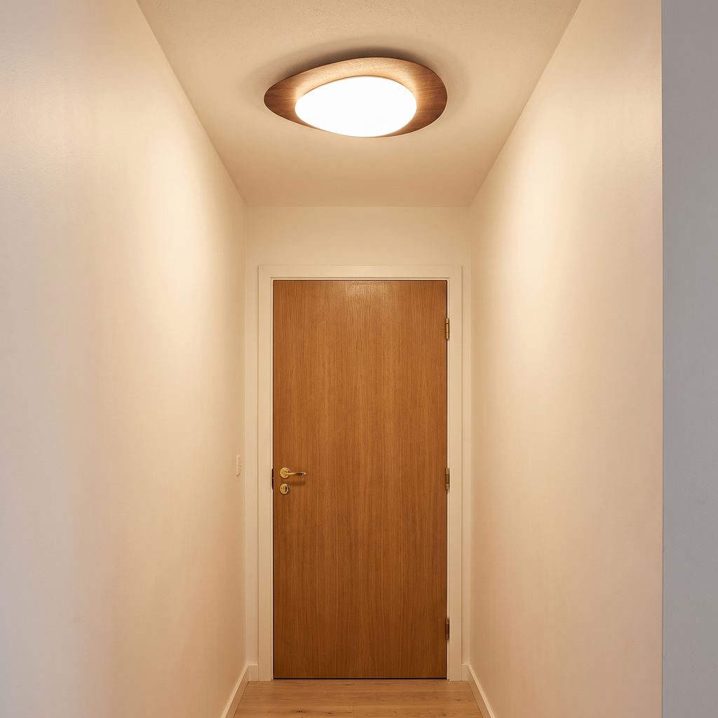 Flush mount ceiling light - Walnut Pebble Flush Mount Ceiling Light on a hallway ceiling, 11.8 in wide