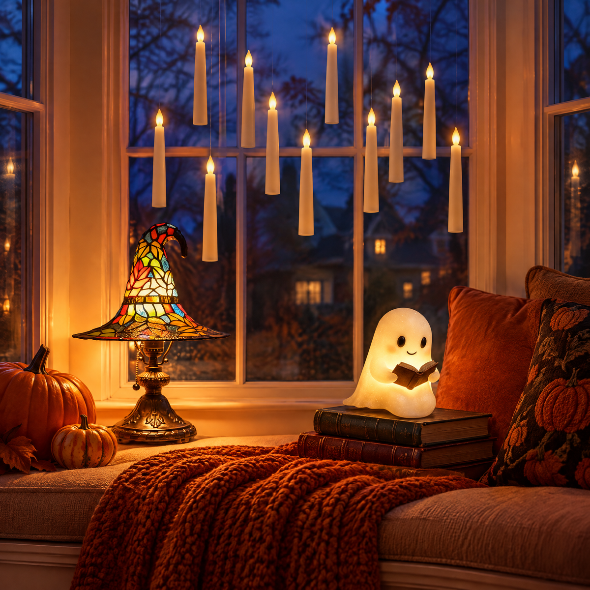 Witchy Night-In Halloween Bundle in a bay window at dusk