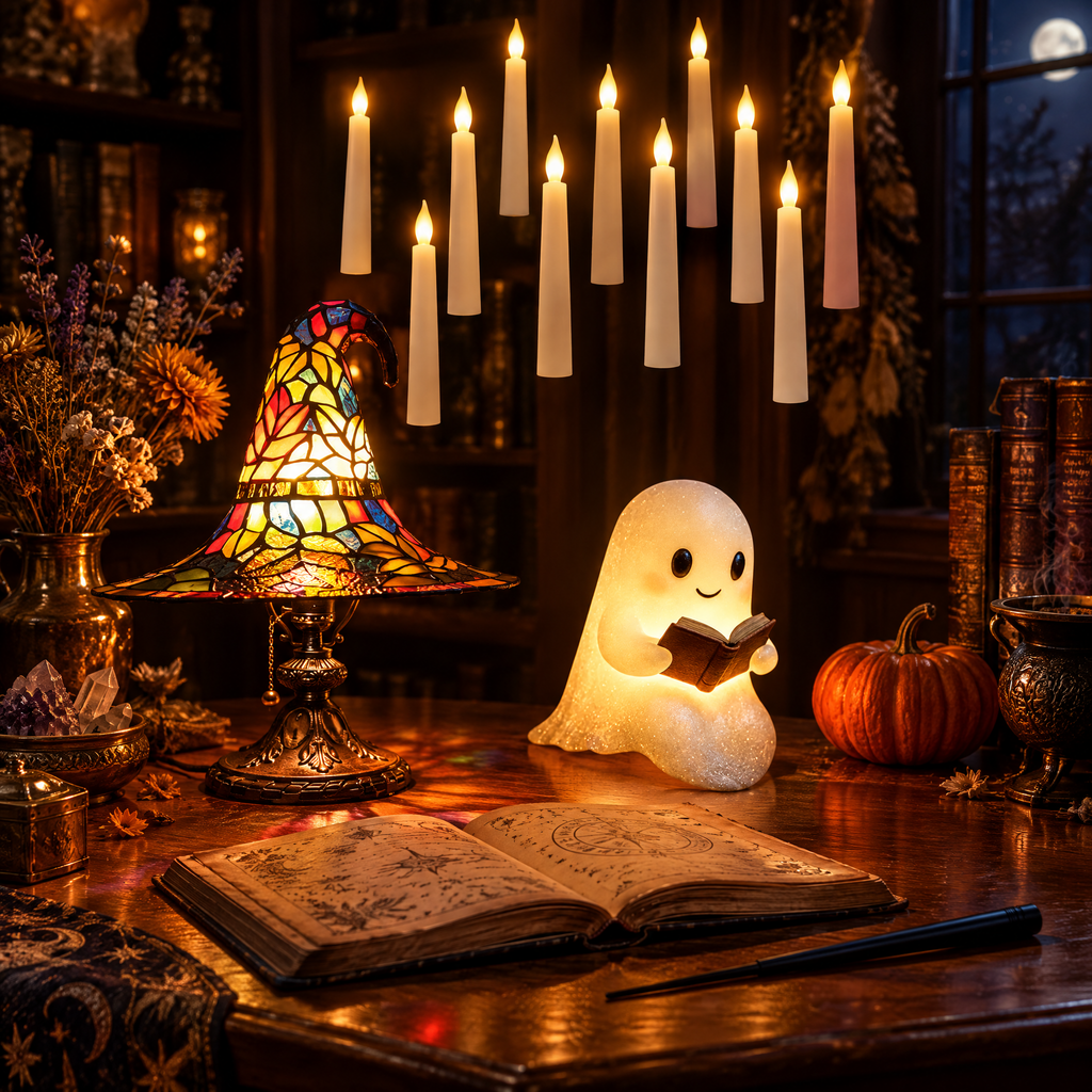 Witchy Night-In Halloween Bundle on a witchy desk with the wand remote