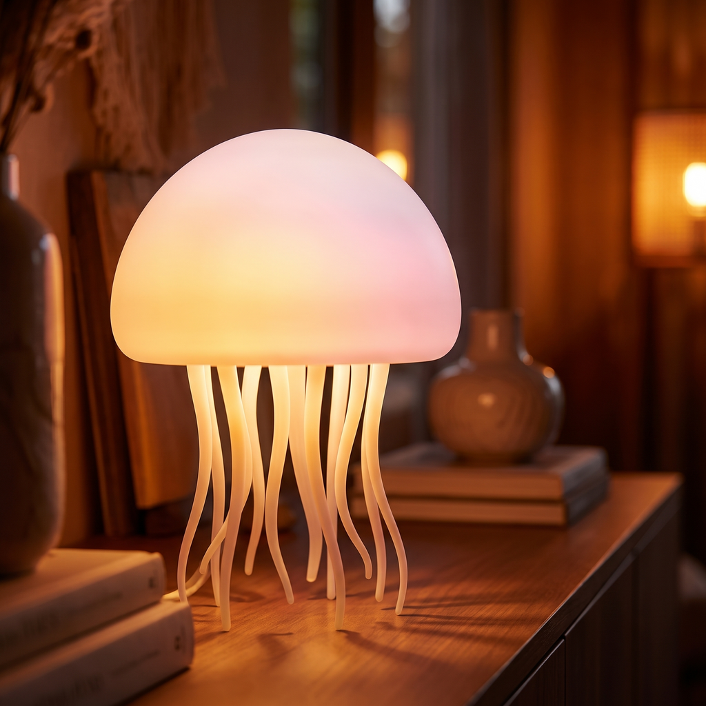 Jellyfish lamp - Jellyfish Lamp with Moving Tentacles close-up of the glowing tentacles