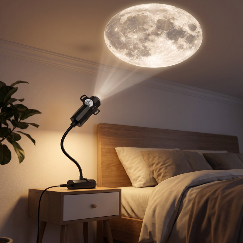 Moon projector - Moon and Planet Projector Light projecting a moon on a bedroom ceiling