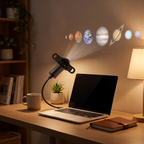 Moon projector - Moon and Planet Projector Light plugged into a laptop on a desk