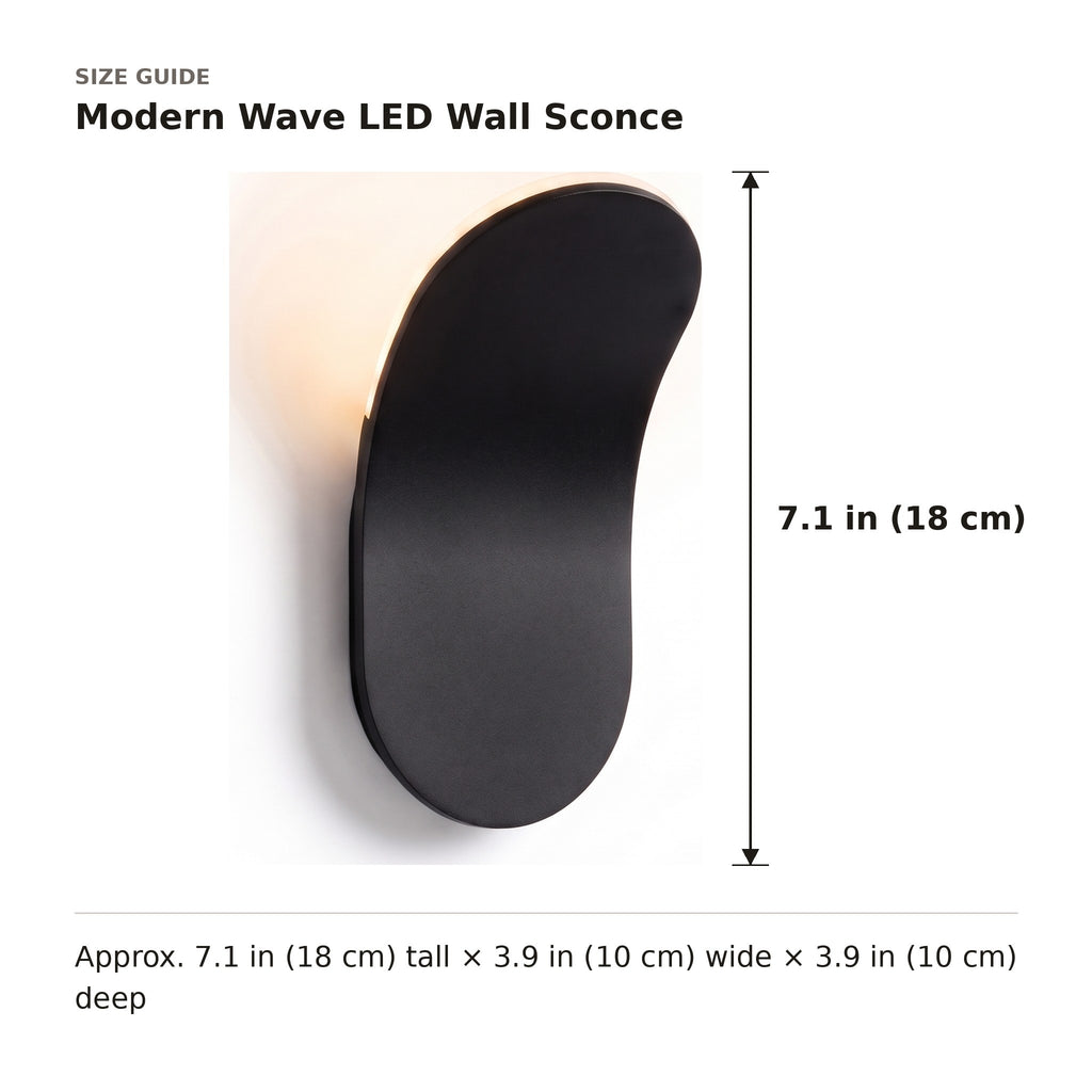 Modern Wave LED Wall Sconce size guide with dimensions