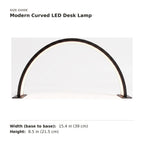 Modern Curved LED Desk Lamp size guide with dimensions