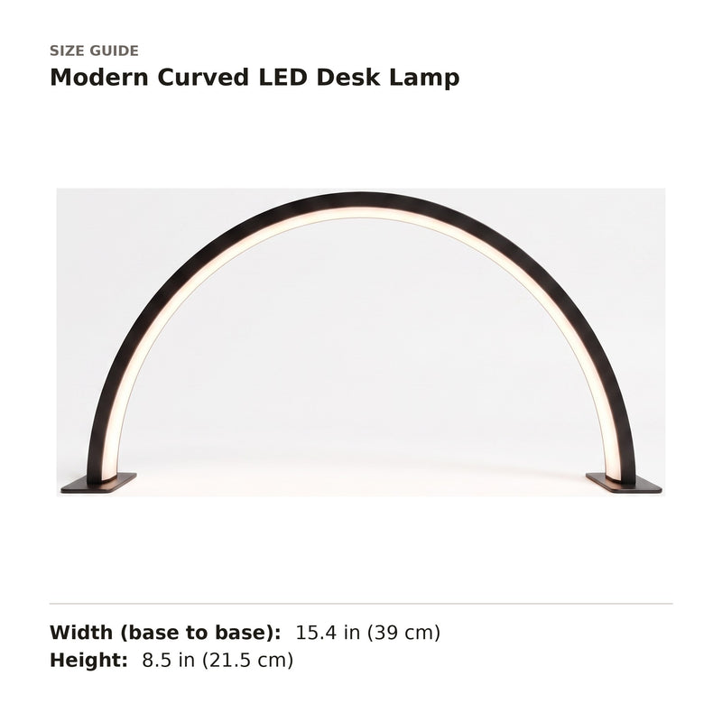 Modern Curved LED Desk Lamp size guide with dimensions