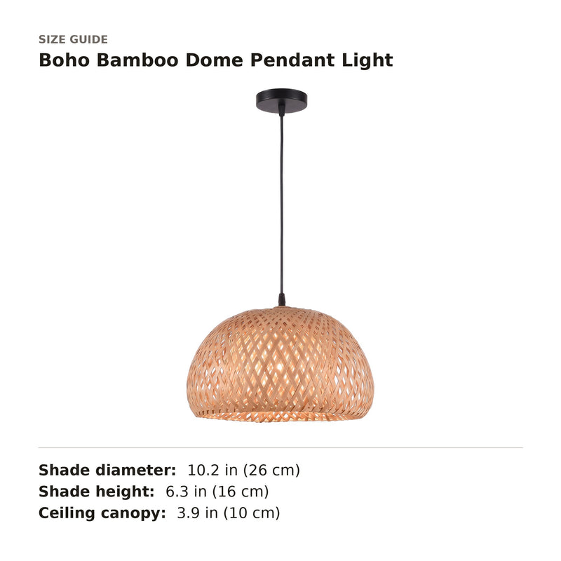 Boho Bamboo Dome Pendant Light size guide with dimensions