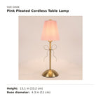 Pink Pleated Cordless Table Lamp size guide with dimensions