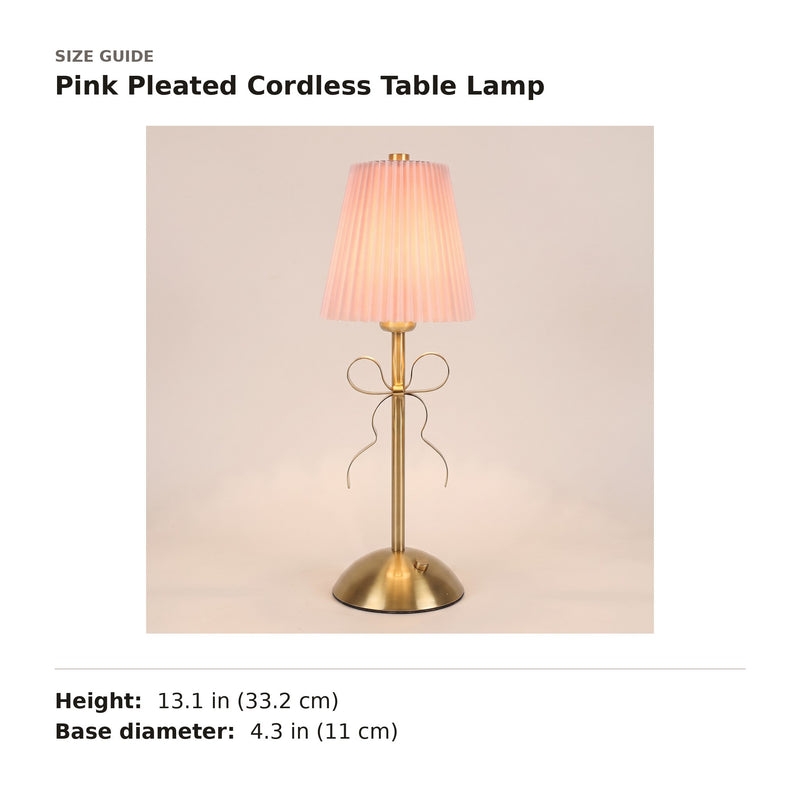 Pink Pleated Cordless Table Lamp size guide with dimensions
