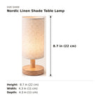 Nordic Linen Shade Table Lamp size guide with dimensions