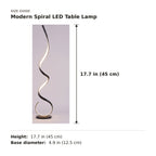 Modern Spiral LED Table Lamp size guide with dimensions