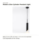 Modern Slim Cylinder Pendant Light size guide with dimensions