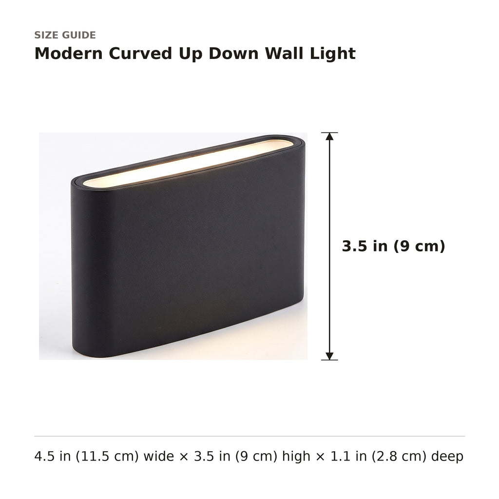 Modern Curved Up Down Wall Light size guide with dimensions