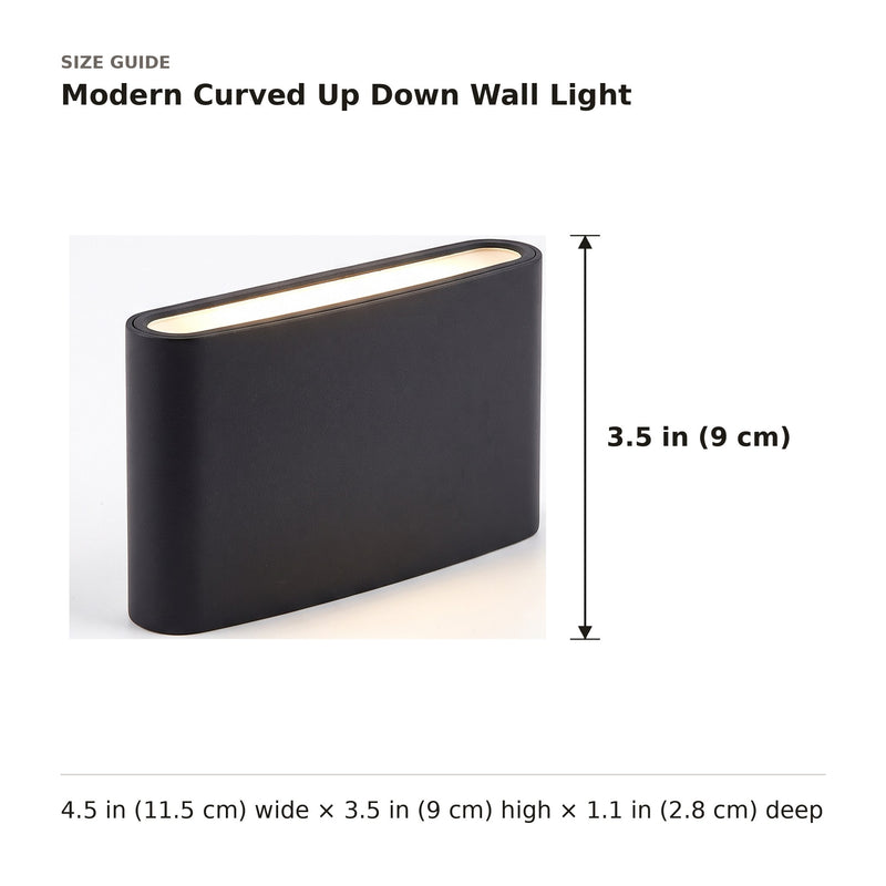 Modern Curved Up Down Wall Light size guide with dimensions