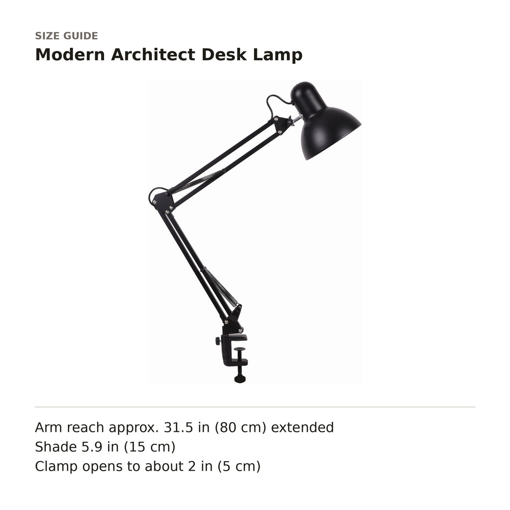 Modern Architect Desk Lamp size guide with dimensions