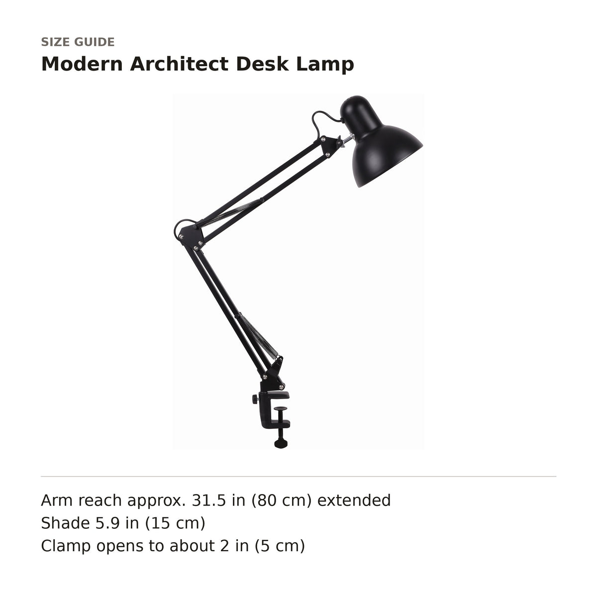 Modern Architect Desk Lamp size guide with dimensions
