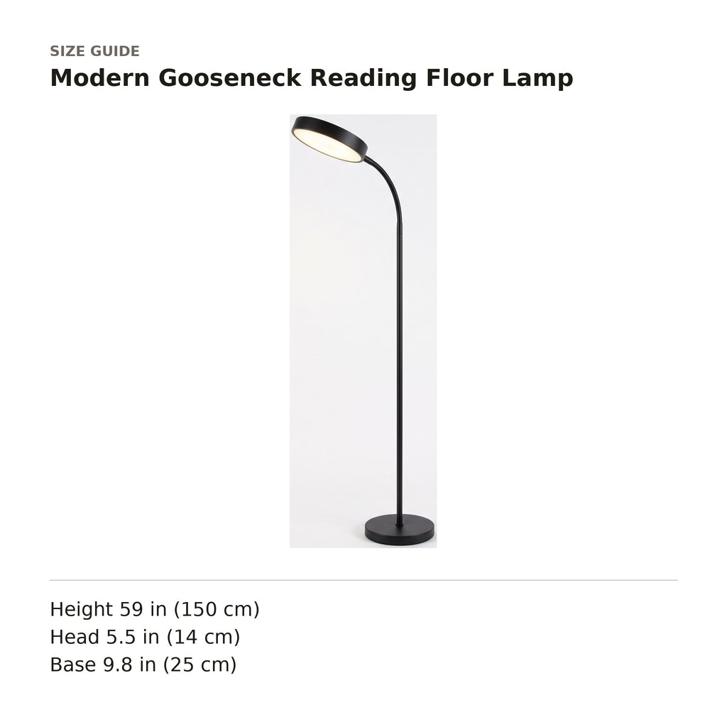Modern Gooseneck Reading Floor Lamp size guide with dimensions