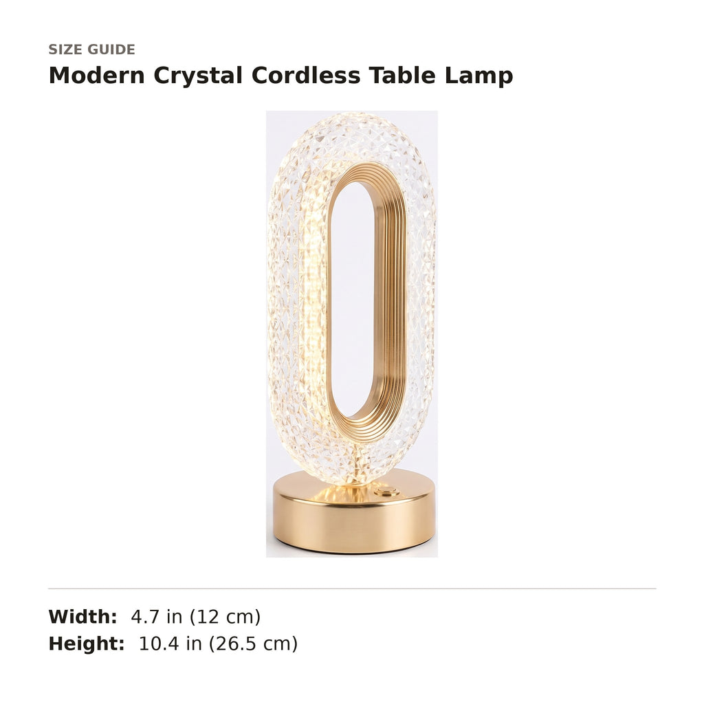 Modern Crystal Cordless Table Lamp size guide with dimensions
