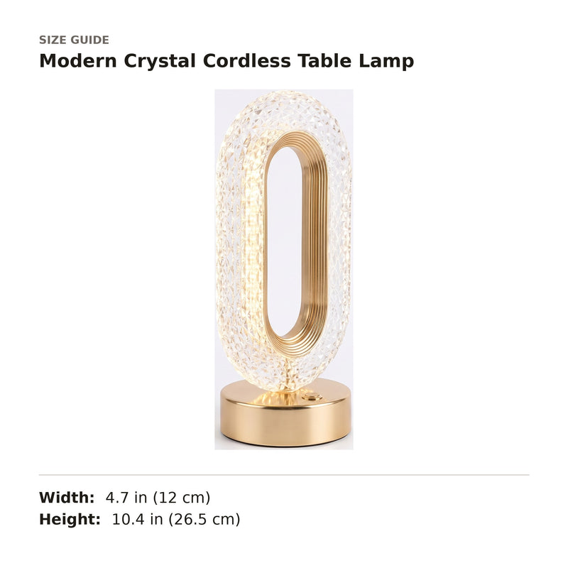 Modern Crystal Cordless Table Lamp size guide with dimensions