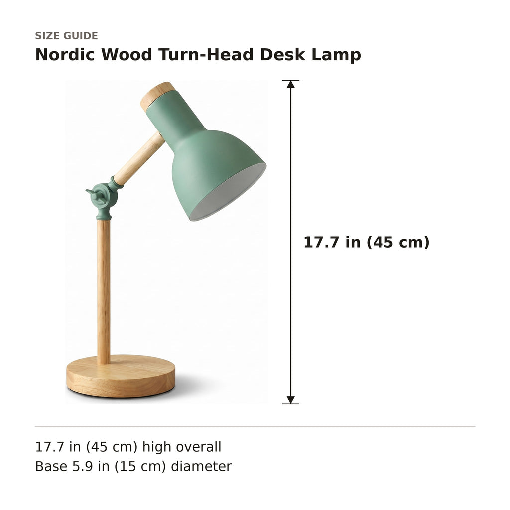 Nordic Wood Turn-Head Desk Lamp size guide with dimensions