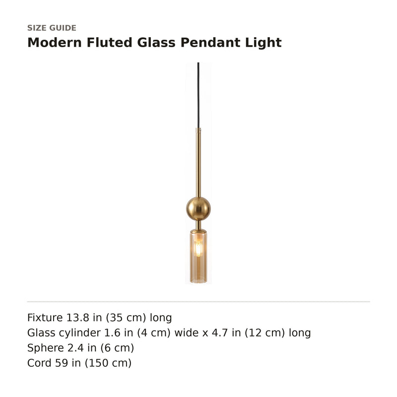 Modern Fluted Glass Pendant Light size guide with dimensions
