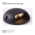 Modern LED Deck and Step Light size guide with dimensions