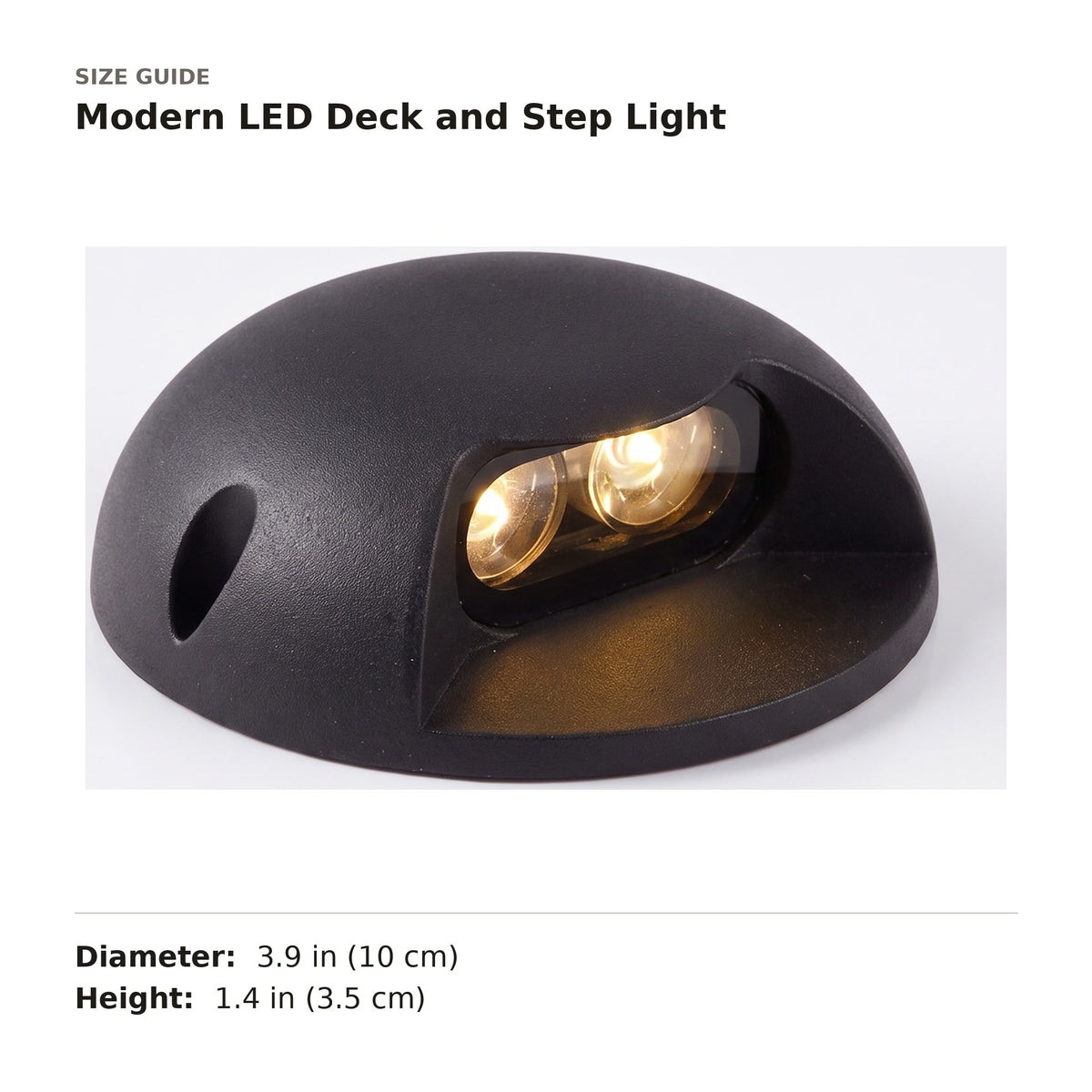 Modern LED Deck and Step Light size guide with dimensions