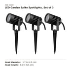 LED Garden Spike Spotlights, Set of 3 size guide with dimensions