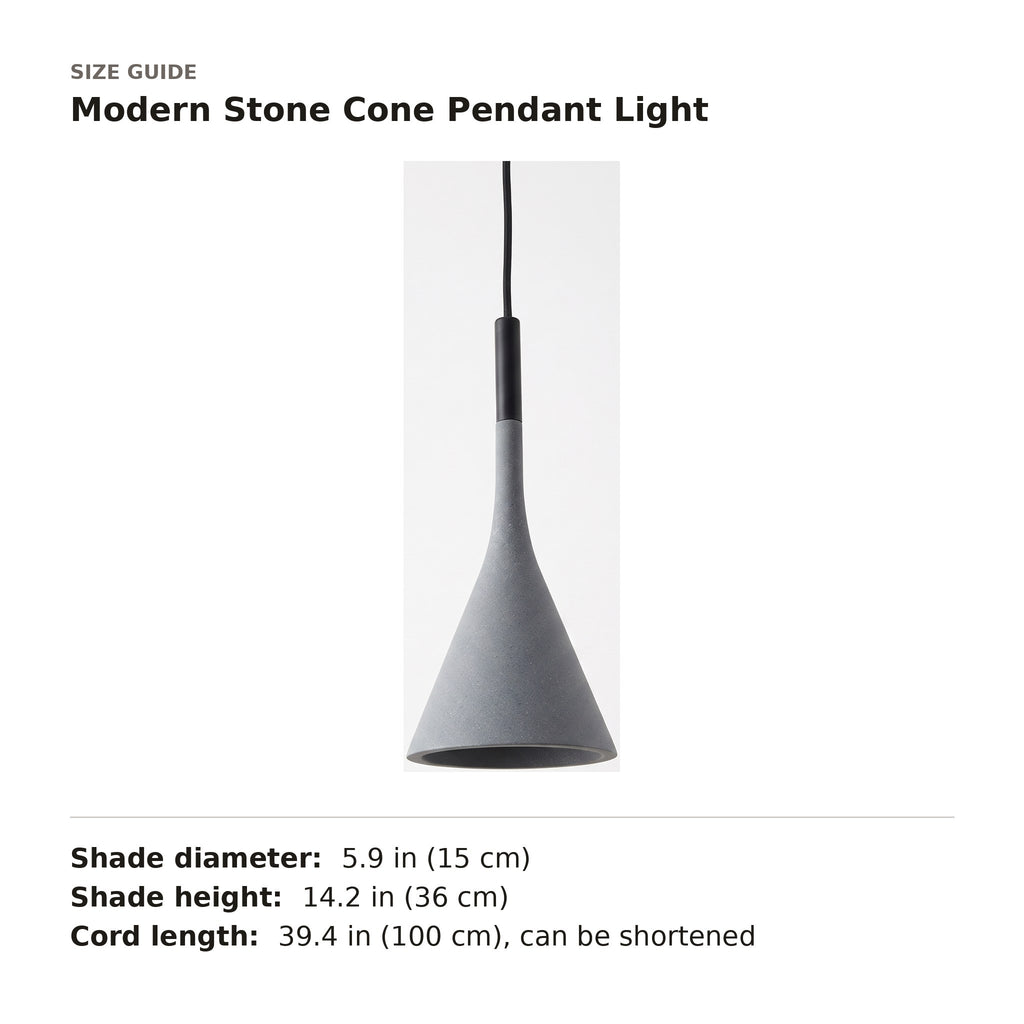 Modern Stone Cone Pendant Light size guide with dimensions