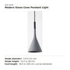 Modern Stone Cone Pendant Light size guide with dimensions