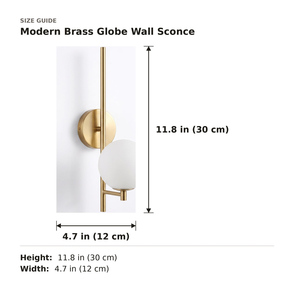 Modern Brass Globe Wall Sconce size guide with dimensions