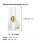 Modern Brass Globe Wall Sconce size guide with dimensions