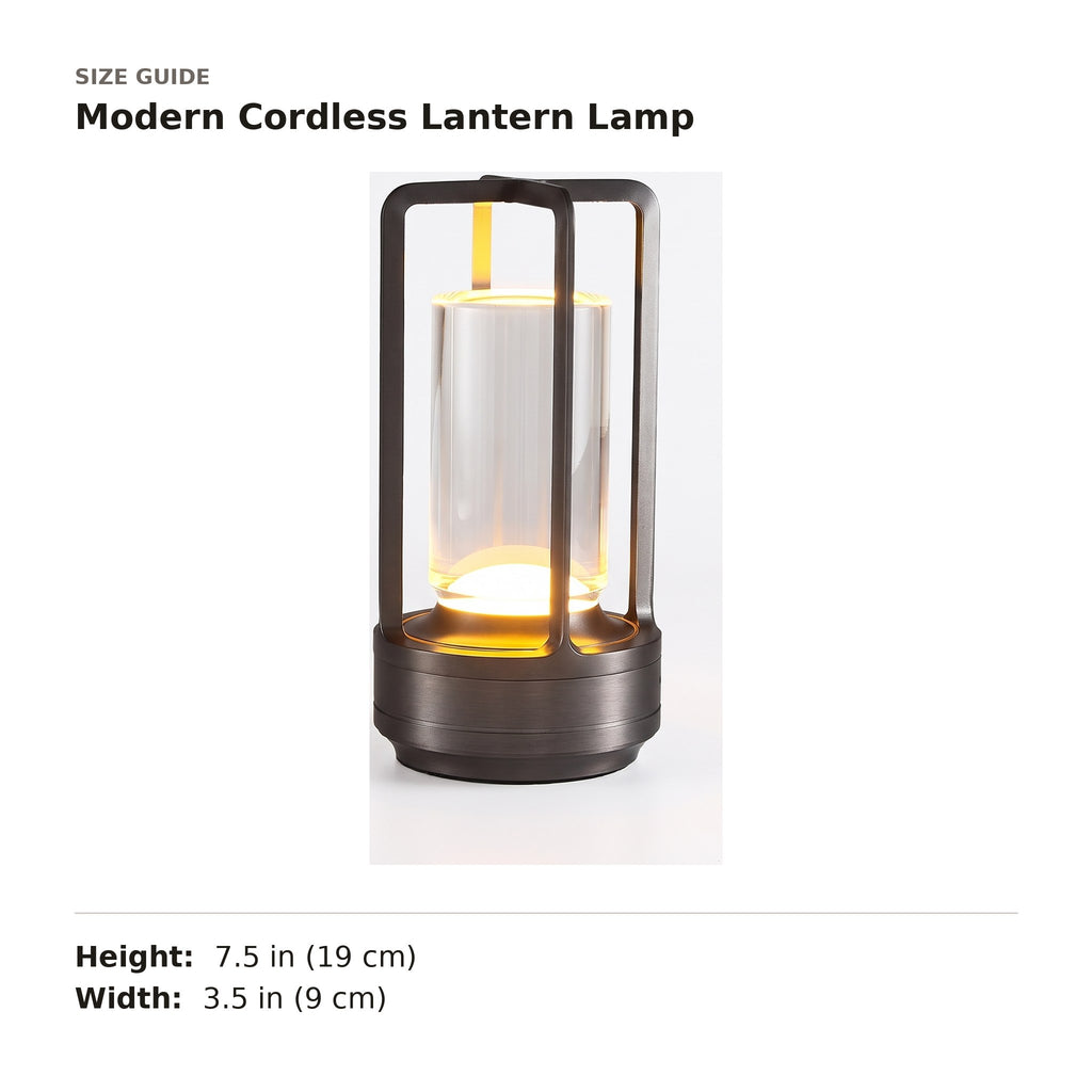 Modern Cordless Lantern Lamp size guide with dimensions