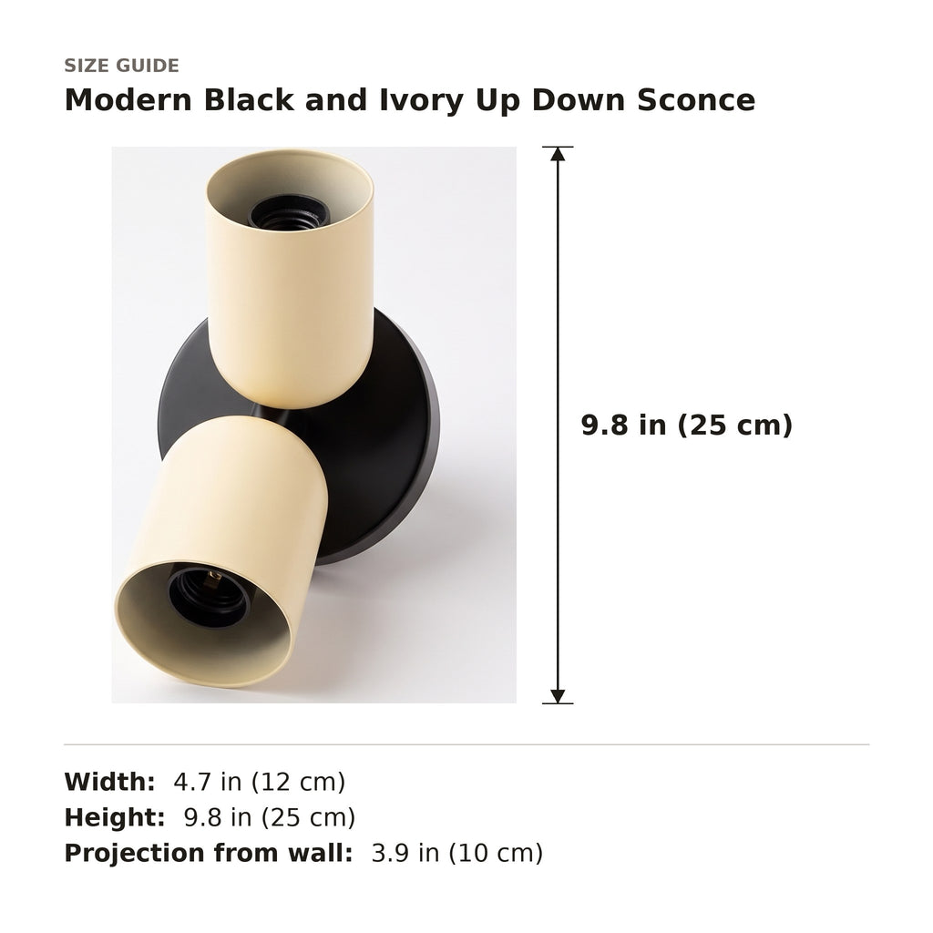 Modern Black and Ivory Up Down Sconce size guide with dimensions