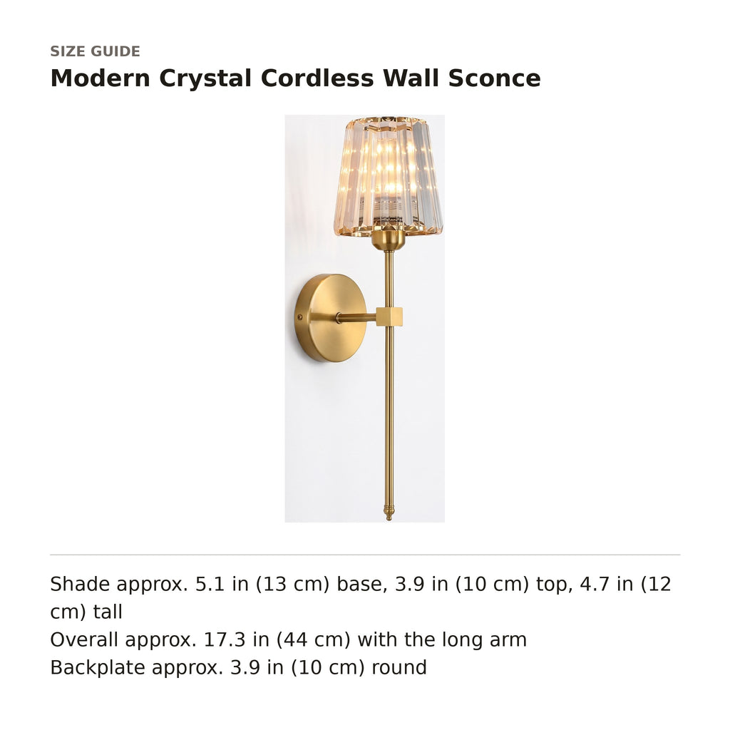 Modern Crystal Cordless Wall Sconce size guide with dimensions