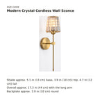 Modern Crystal Cordless Wall Sconce size guide with dimensions