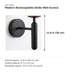 Modern Rechargeable Globe Wall Sconce size guide with dimensions