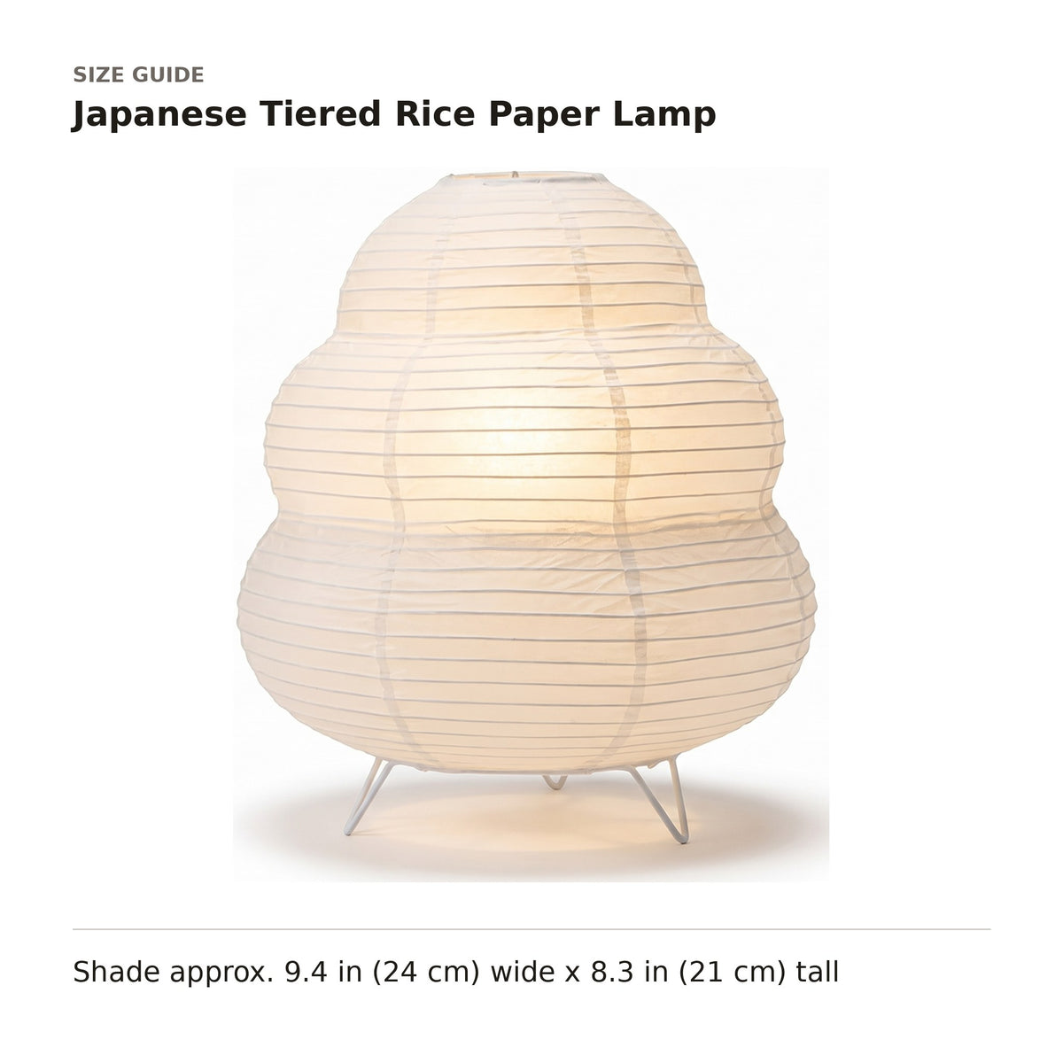 Japanese Tiered Rice Paper Lamp size guide with dimensions