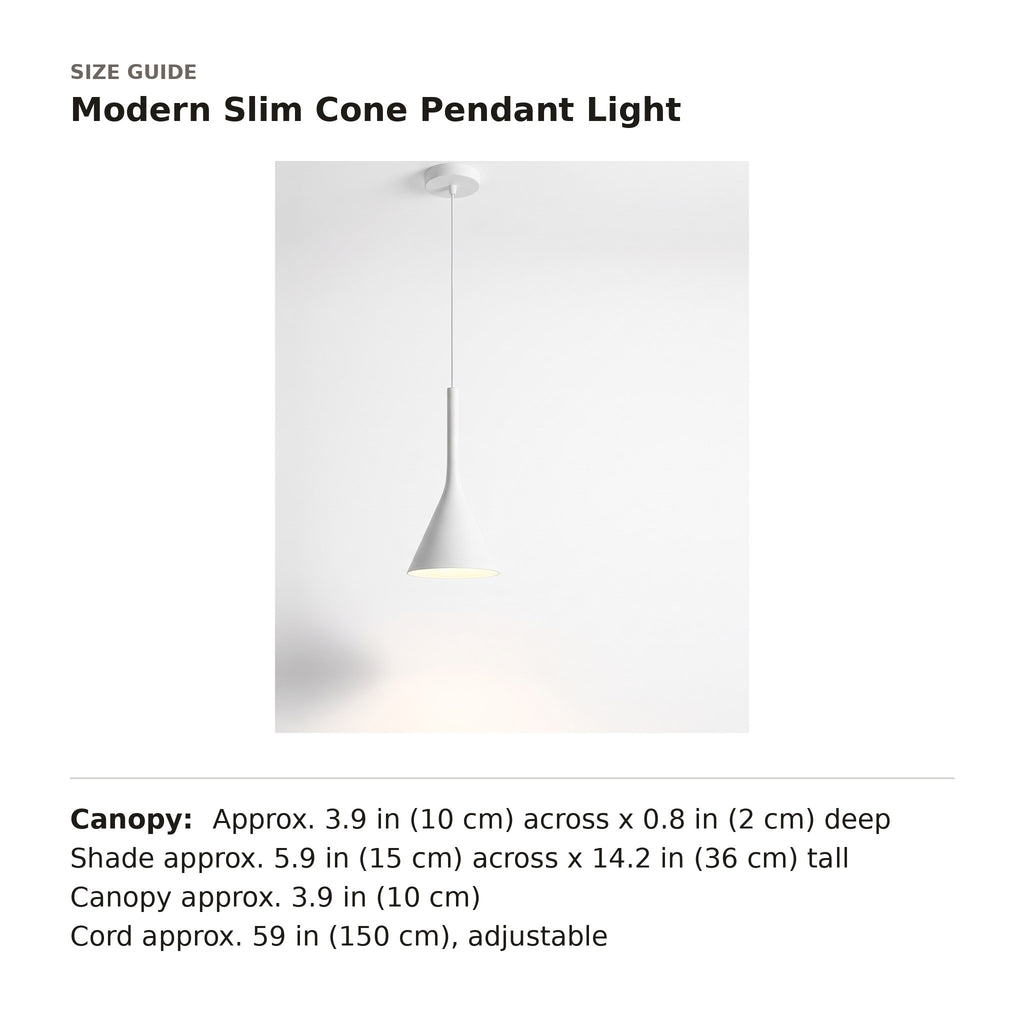Modern Slim Cone Pendant Light size guide with dimensions