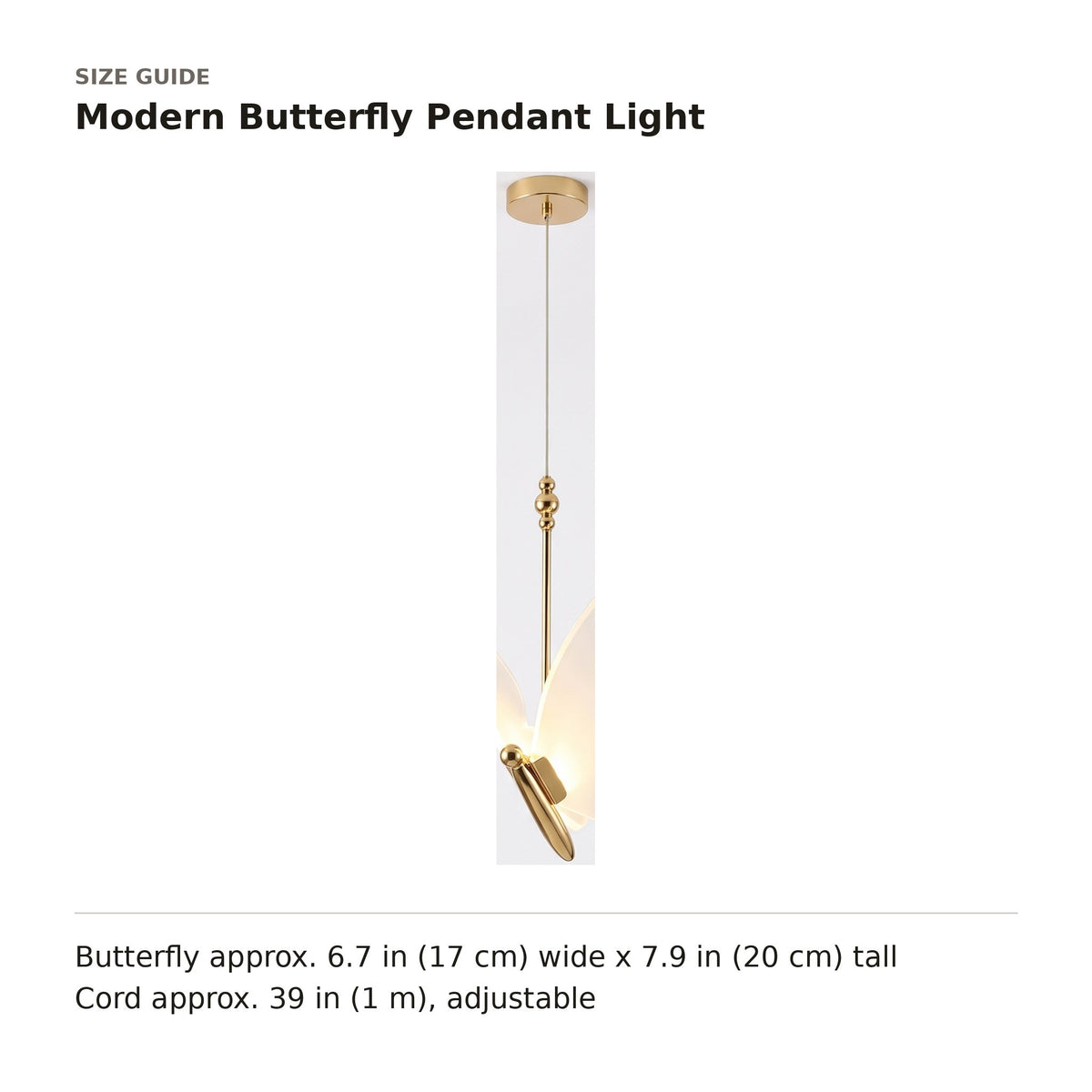 Modern Butterfly Pendant Light size guide with dimensions