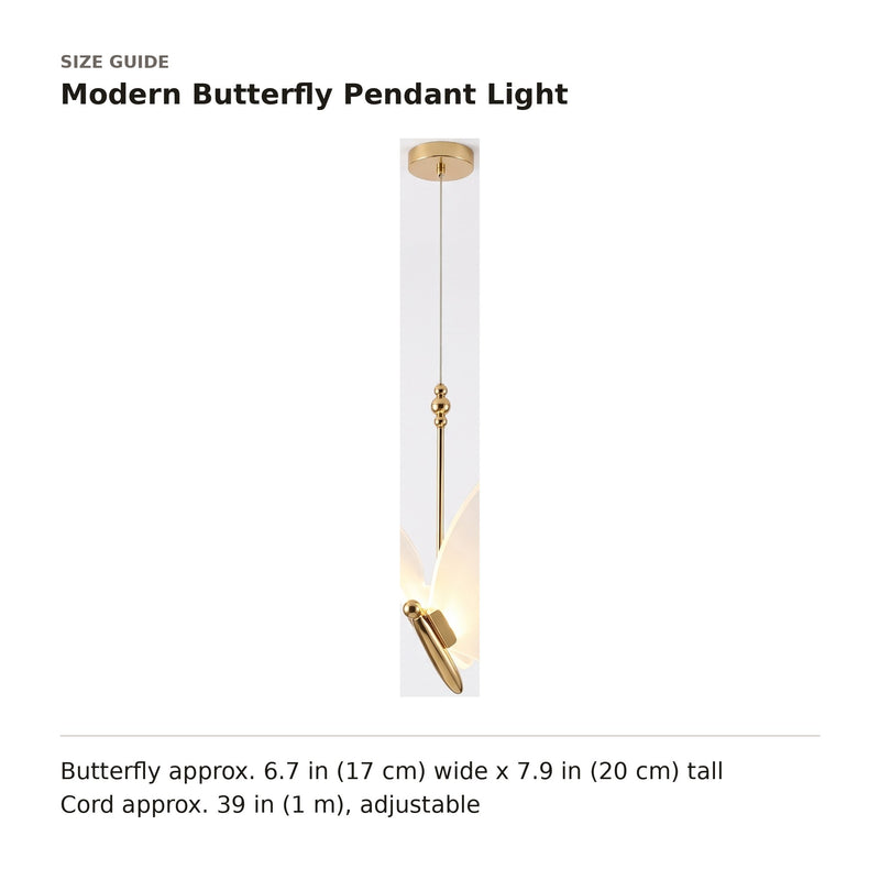 Modern Butterfly Pendant Light size guide with dimensions