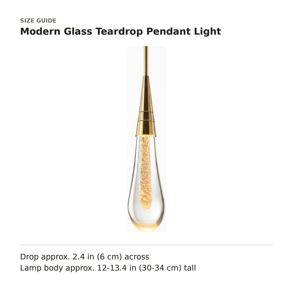 Modern Glass Teardrop Pendant Light size guide with dimensions