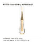 Modern Glass Teardrop Pendant Light size guide with dimensions