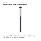 Modern Slim Tube Pendant Light size guide with dimensions
