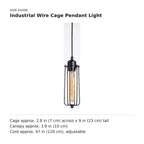 Industrial Wire Cage Pendant Light size guide with dimensions