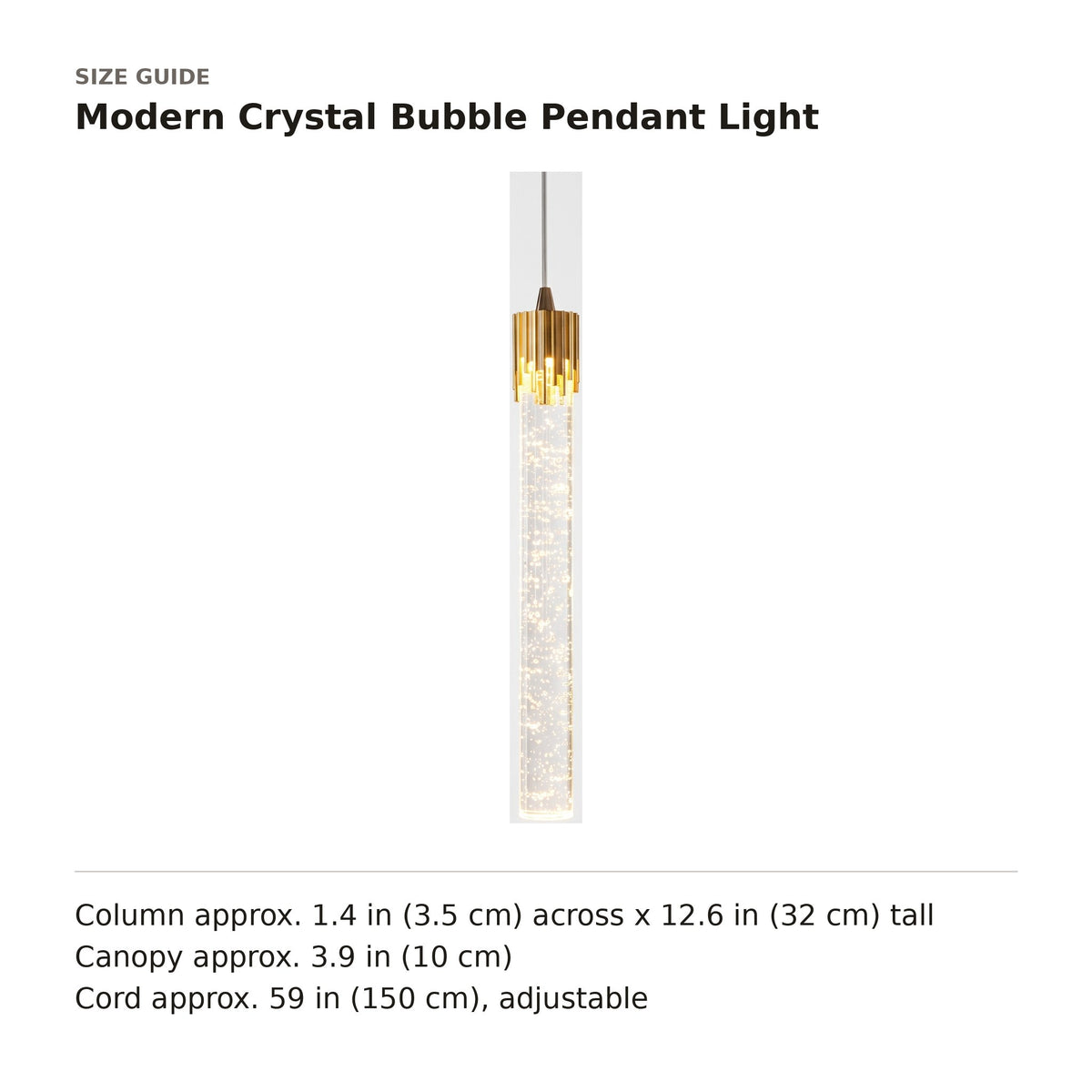 Modern Crystal Bubble Pendant Light size guide with dimensions