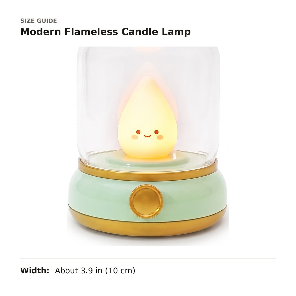 Modern Flameless Candle Lamp size guide with dimensions