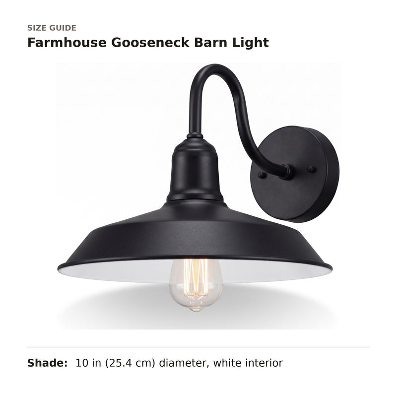 Farmhouse Gooseneck Barn Light size guide with dimensions