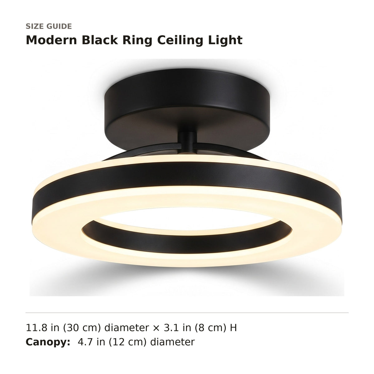 Modern Black Ring Ceiling Light size guide with dimensions