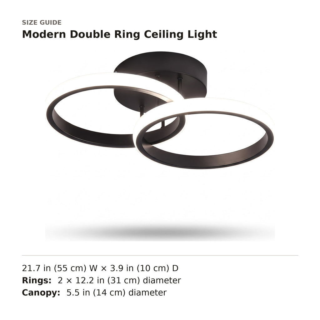 Modern Double Ring Ceiling Light size guide with dimensions